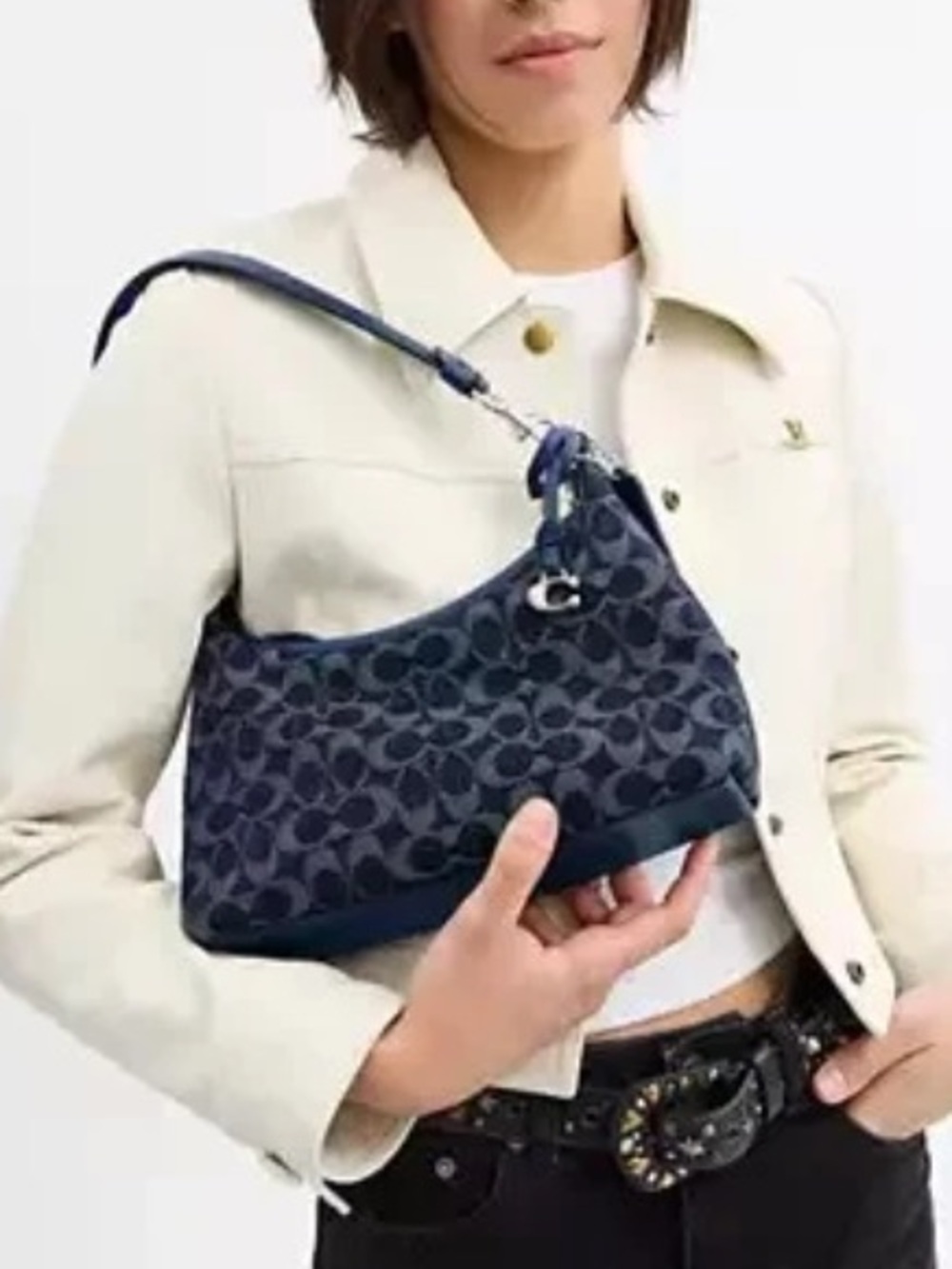 Coach Navy Signature Jacquard Chain Shoulder Bag - Picture 7 of 9
